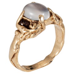 Anello antico in stile liberty con pietra di luna Sz 4.75 nudo figurato vintage in oro giallo 14k