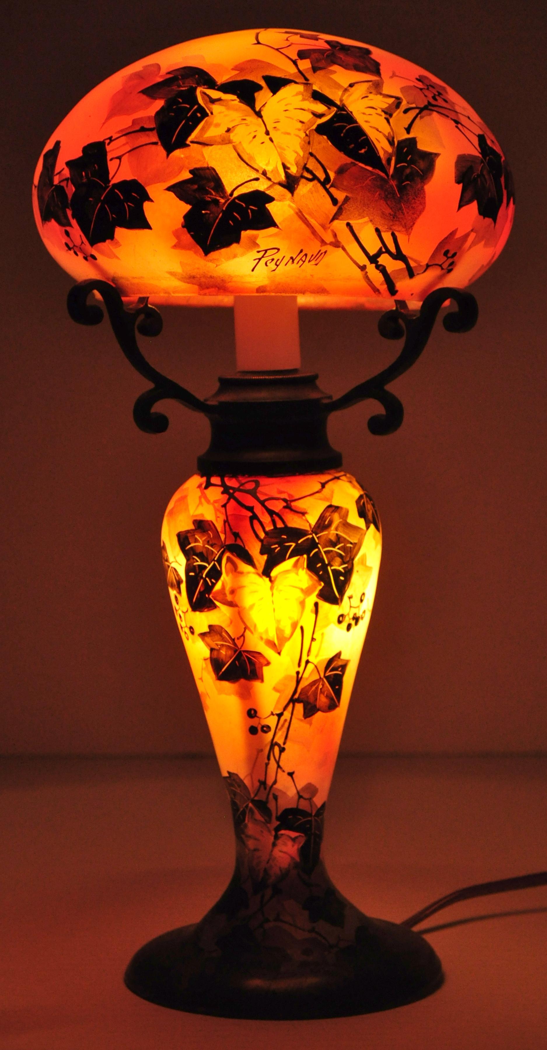 French Antique Art Nouveau 'Mushroom' Cameo Glass Lamp by Jean-Simon Peynaud circa 1915