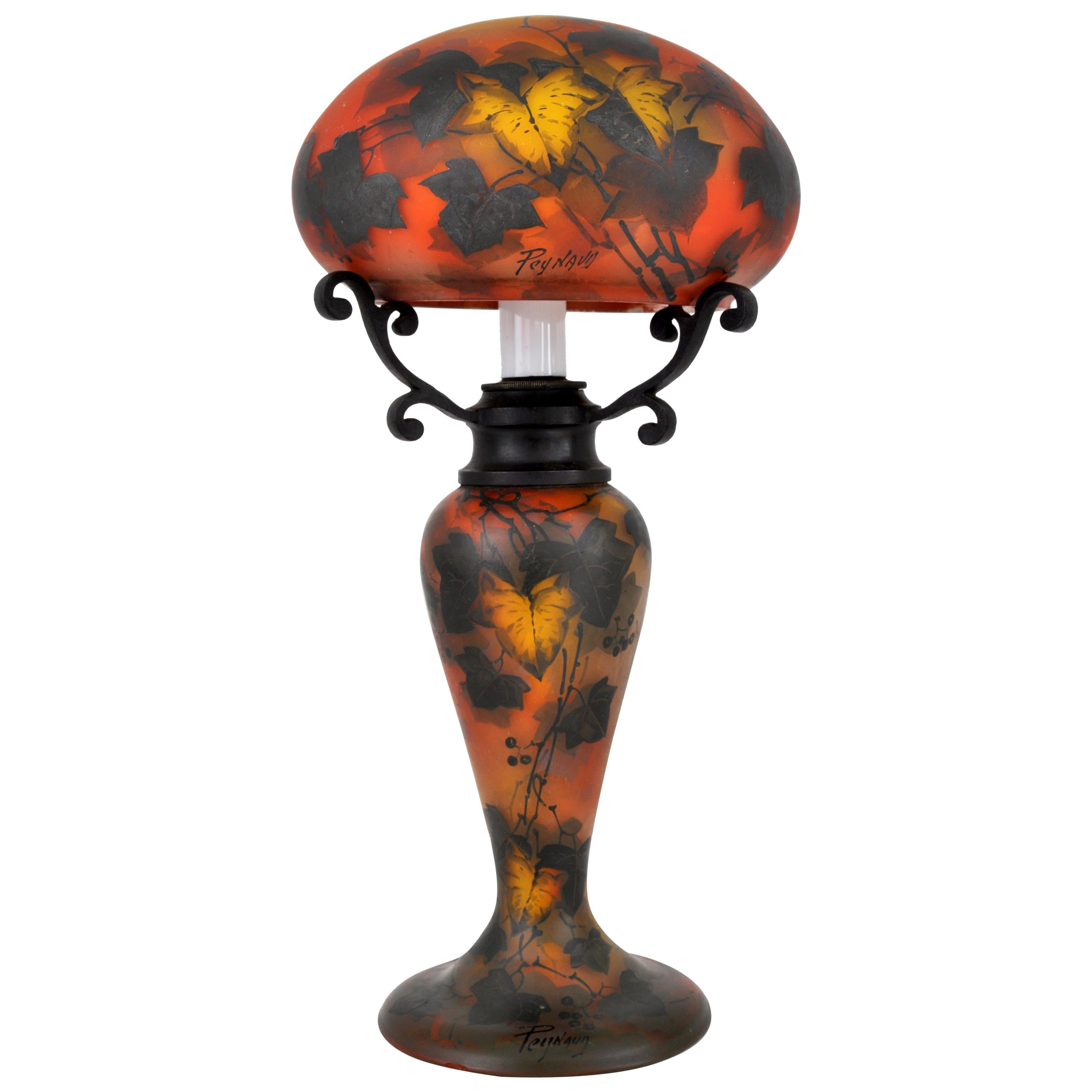 Signed Art Deco Acid Etched Glass Longevity Peach Mushroom Lamp Shade Antique EX 