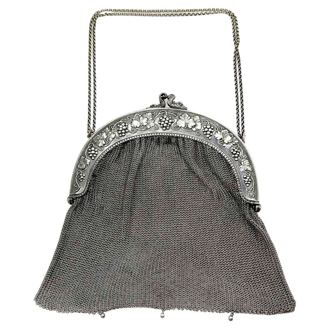 Antique sac à main Art Nouveau mythique poisson cotte de mailles des années 1900