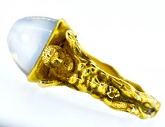 Antique Art Nouveau Natural Moonstone and Gold Figural Ring, circa 1900
