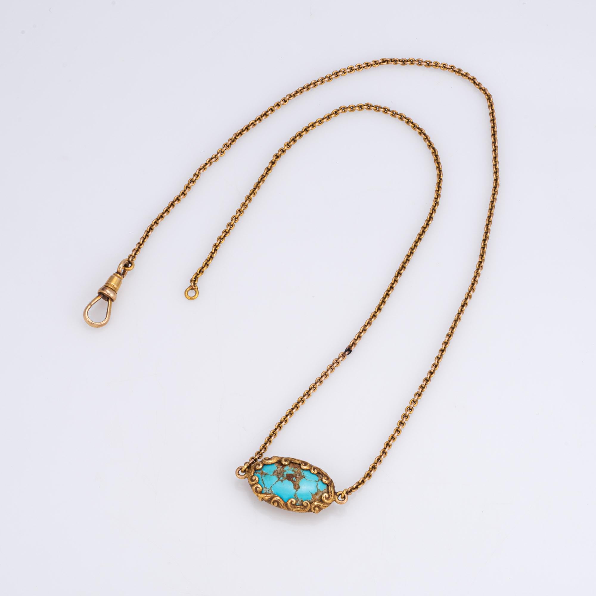 Cabochon Antique Art Nouveau Necklace Turquoise 14k Yellow Gold 16.5