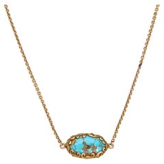 Antique Art Nouveau Necklace Turquoise 14k Yellow Gold 16.5" Watch Chain 