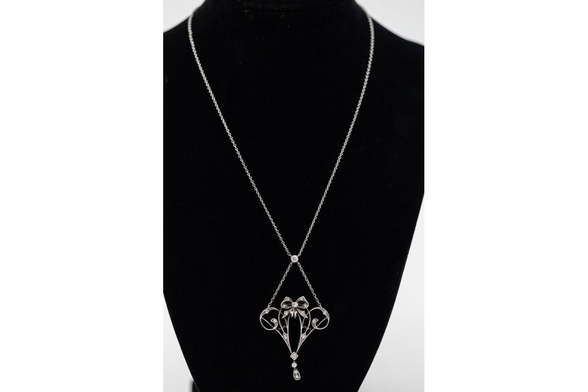 Antique Art Nouveau necklace with old cut diamonds In Good Condition For Sale In Chorzów, PL