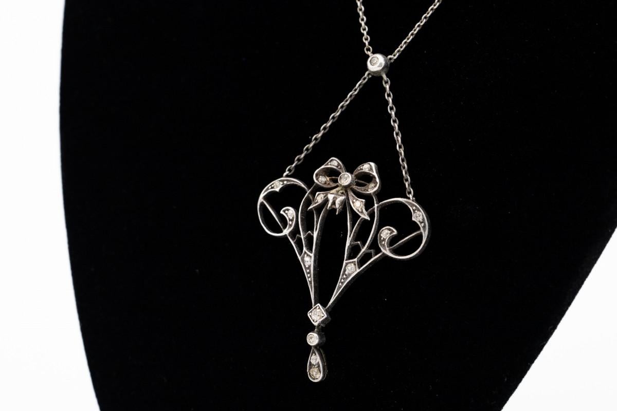 Antique Art Nouveau necklace with old cut diamonds For Sale 1