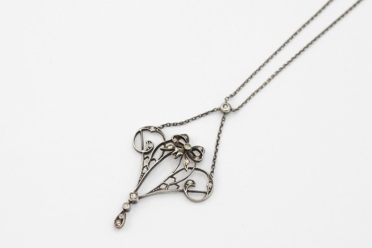 Antique Art Nouveau necklace with old cut diamonds For Sale 3