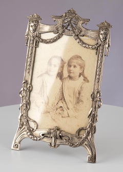 Antique Art Nouveau Neoclassical Silvered Spelter Photo Picture Frame