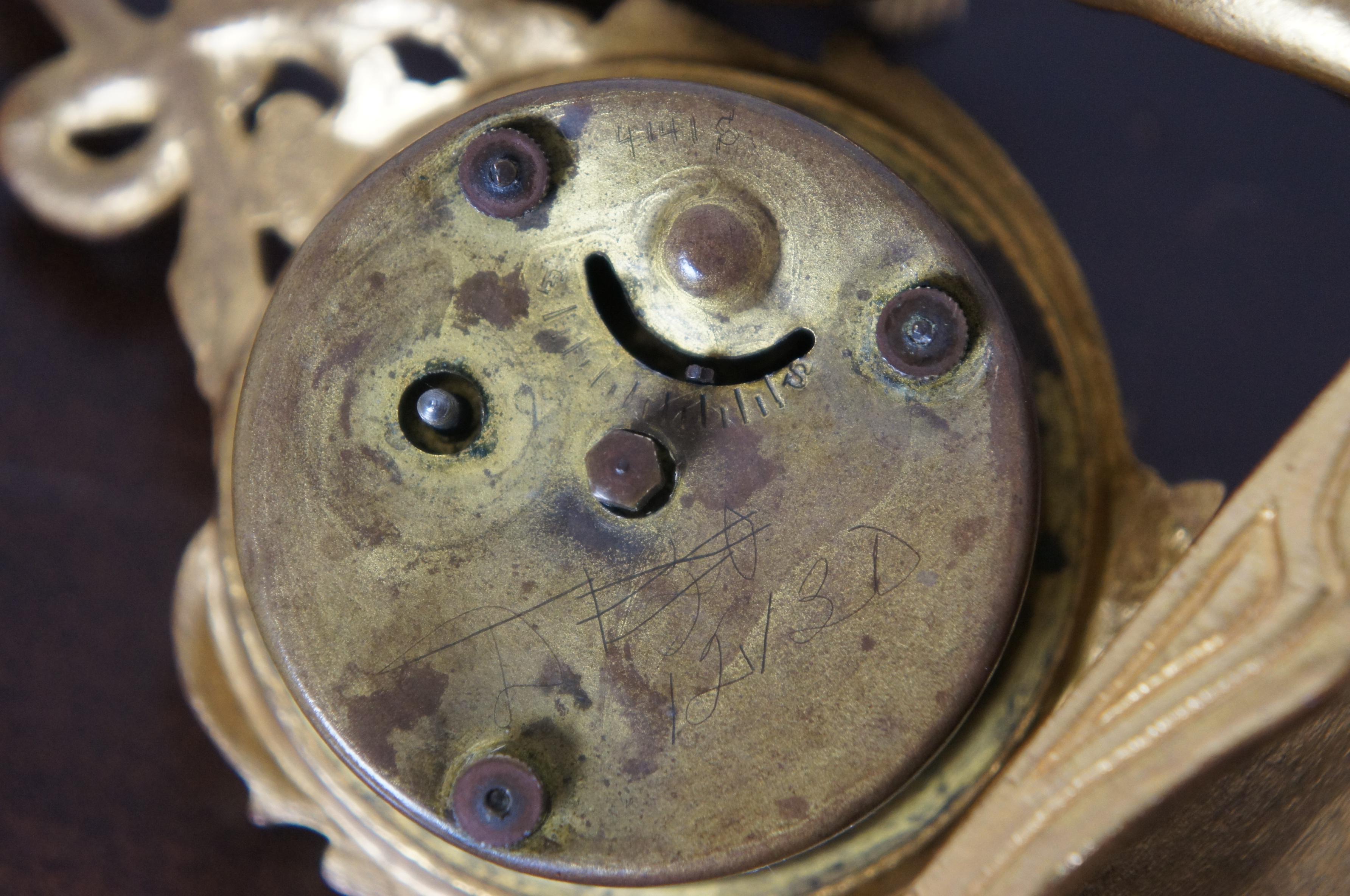 Antique Art Nouveau New Haven Clock Co Figural Gilt Metal Cherub Desk Clock 5