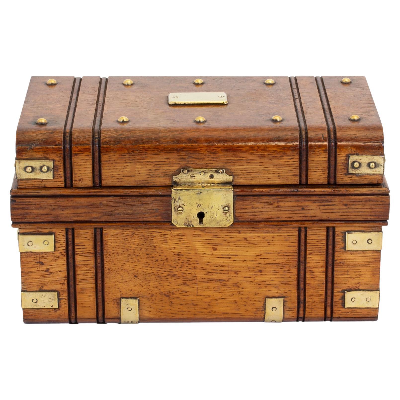 Antique Art Nouveau Novelty Oak Cigar Trunk Humidor