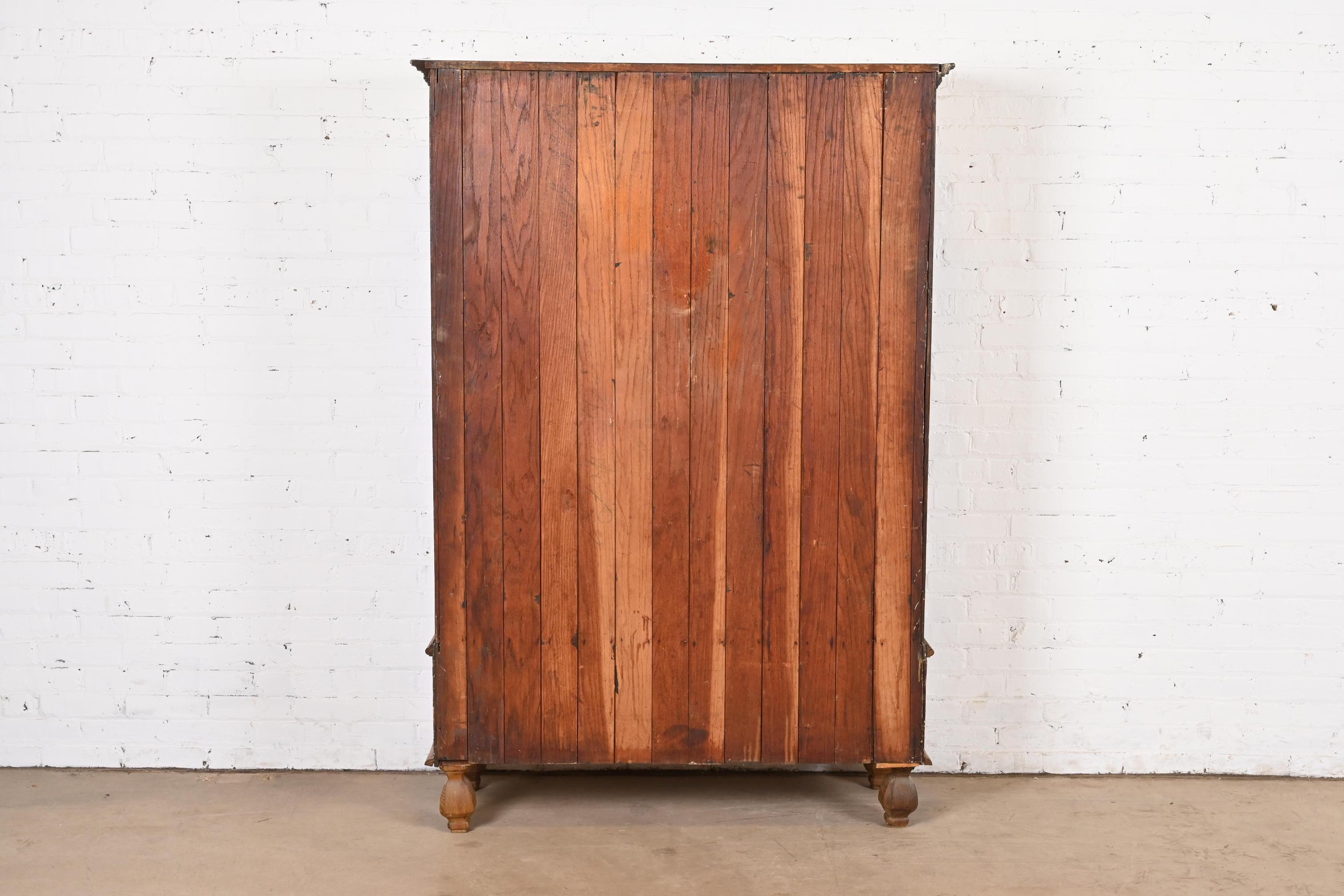 Antique Art Nouveau Oak Bookcase With Beveled Leaded Glass Doors, Circa 1900 8