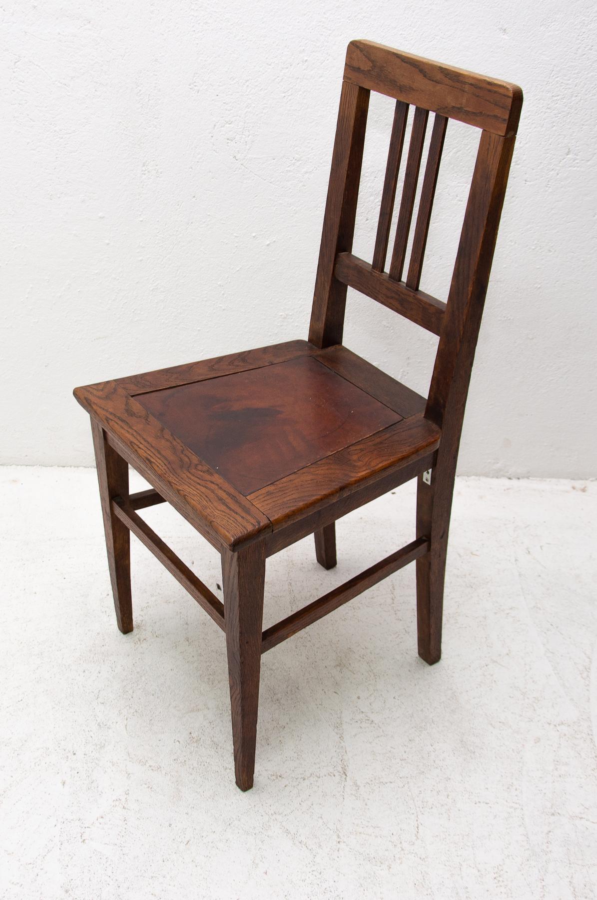 Antique Art Nouveau Oak Dinning Chairs Set of 4 6