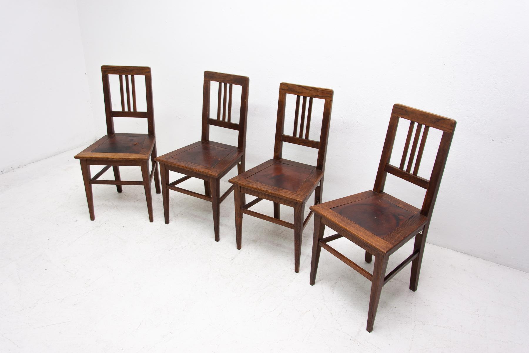 Early 20th Century Antique Art Nouveau Oak Dinning Chairs Set of 4