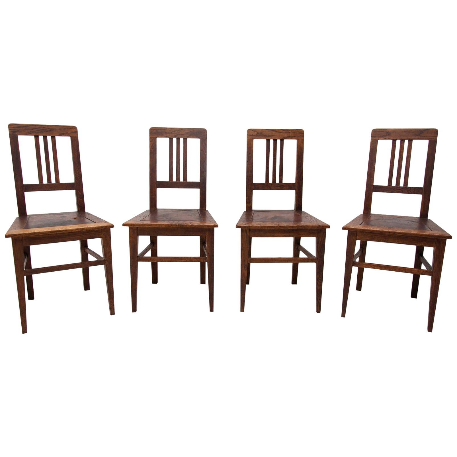 Antique Art Nouveau Oak Dinning Chairs Set of 4