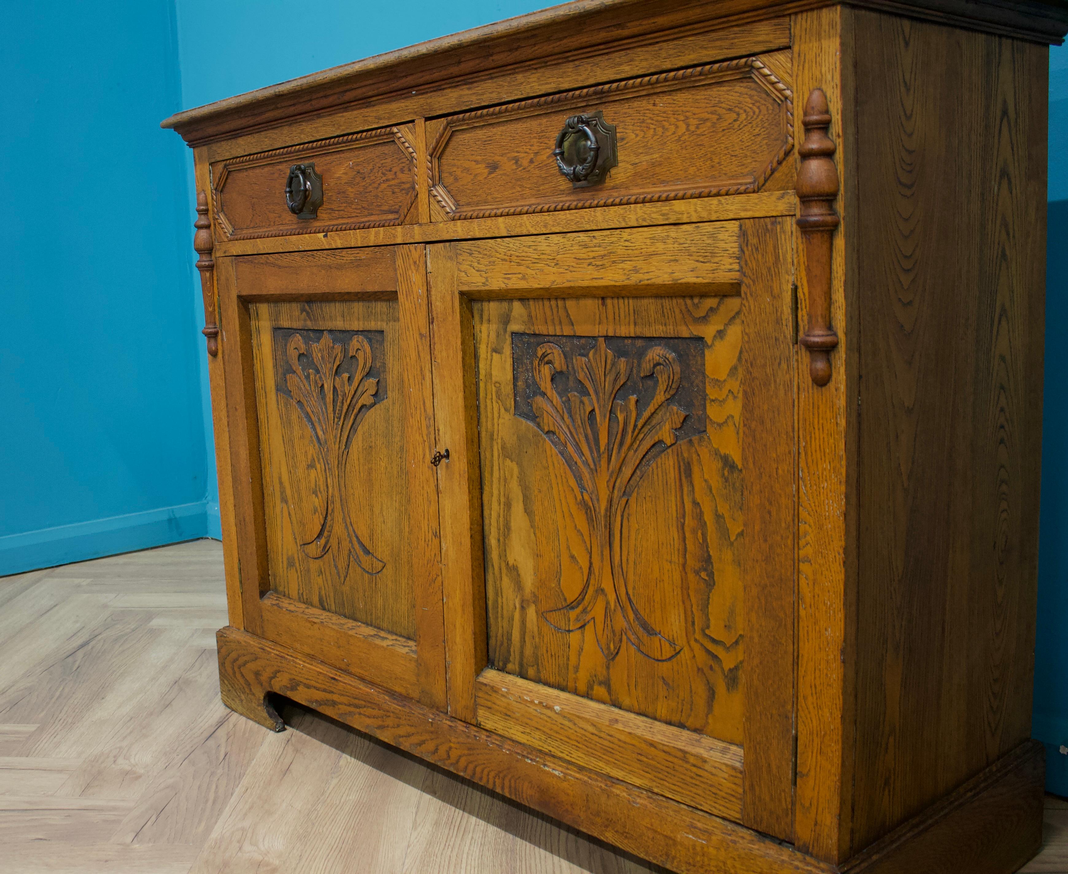 Woodwork Antique Art Nouveau Oak Sideboard, 1900s