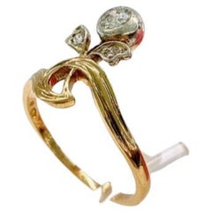Antique art Nouveau  Old Mine Cut Diamond Solitare Gold Ring