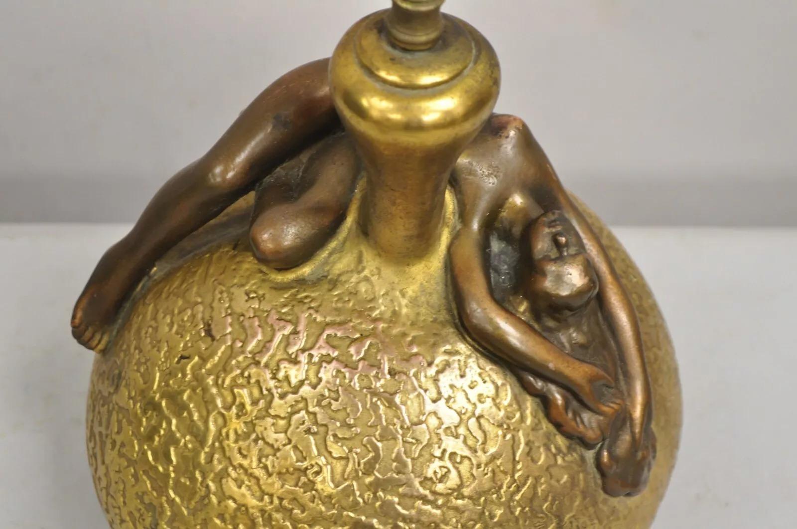 Unknown Antique Art Nouveau Olive Kooken Figural Nude Female Bronze Ceramic Table Lamp For Sale