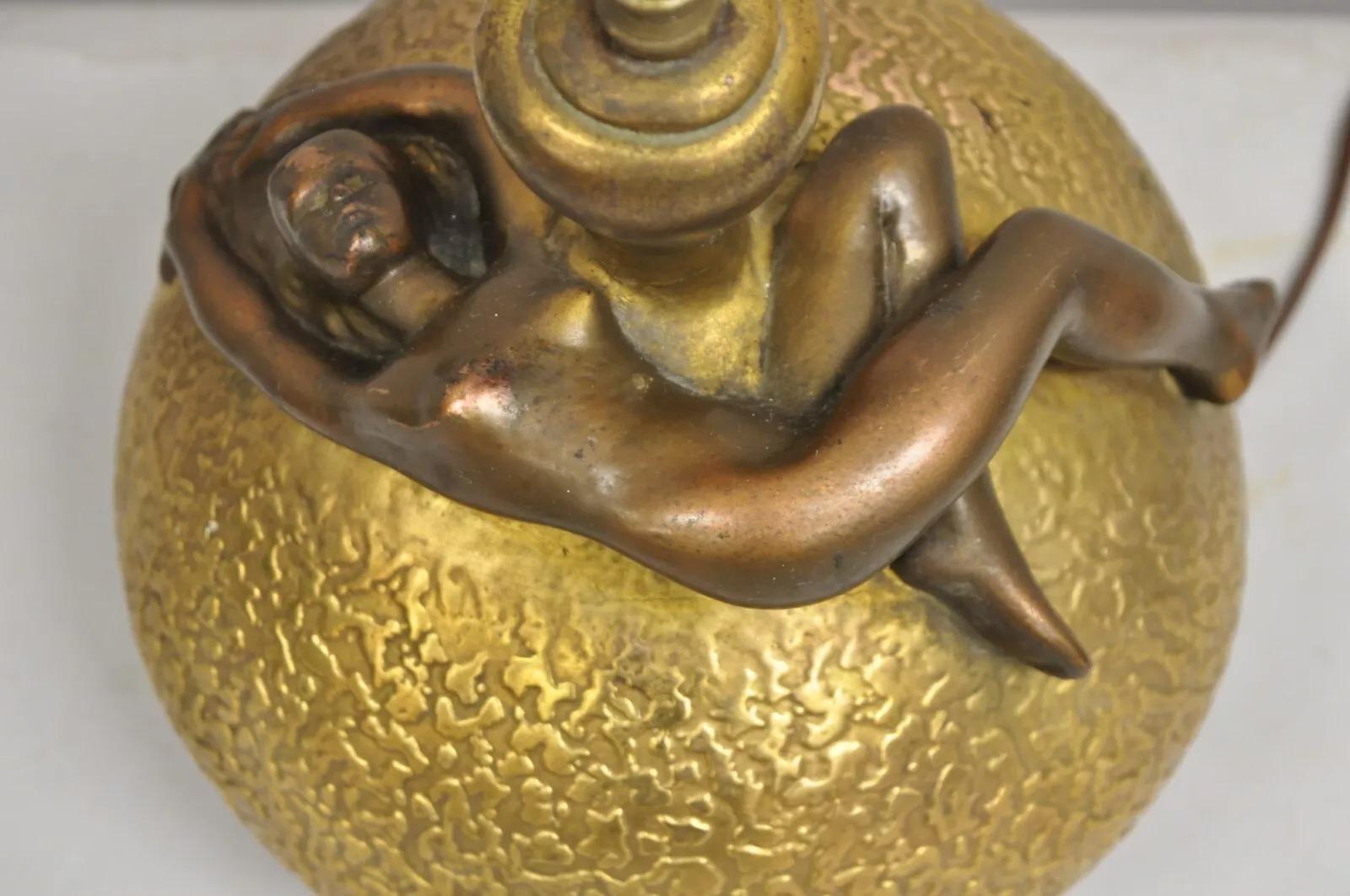 Antique Art Nouveau Olive Kooken Figural Nude Female Bronze Ceramic Table Lamp In Good Condition For Sale In Philadelphia, PA
