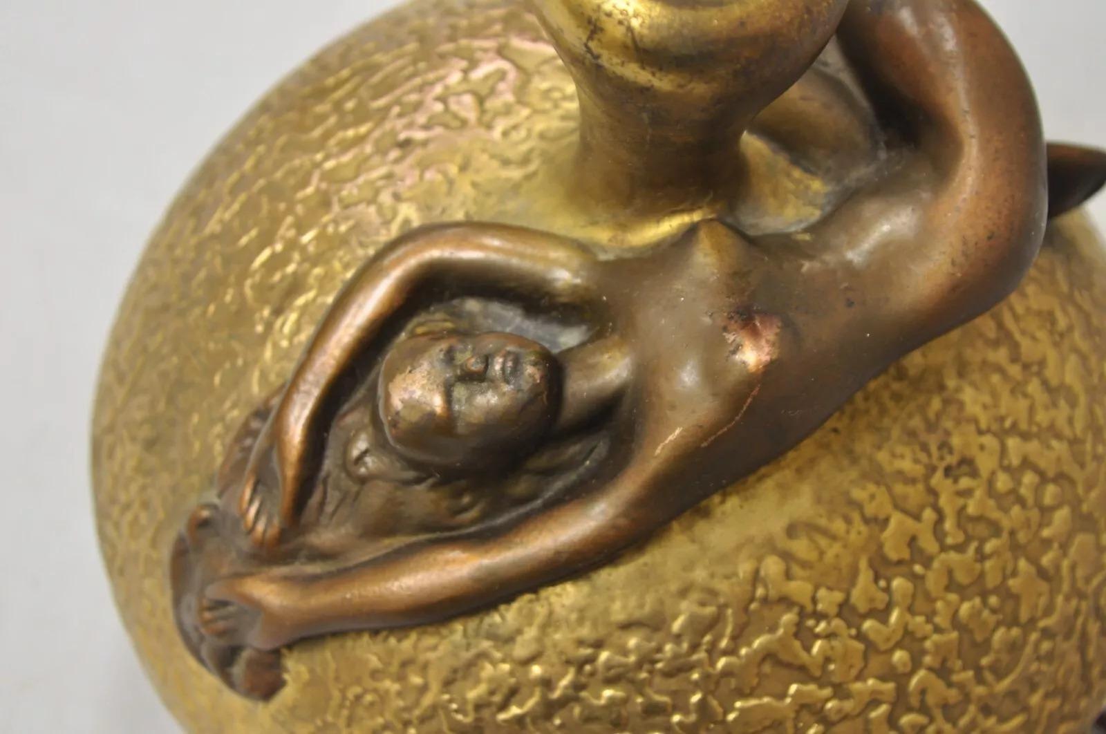 Antique Art Nouveau Olive Kooken Figural Nude Female Bronze Ceramic Table Lamp For Sale 1