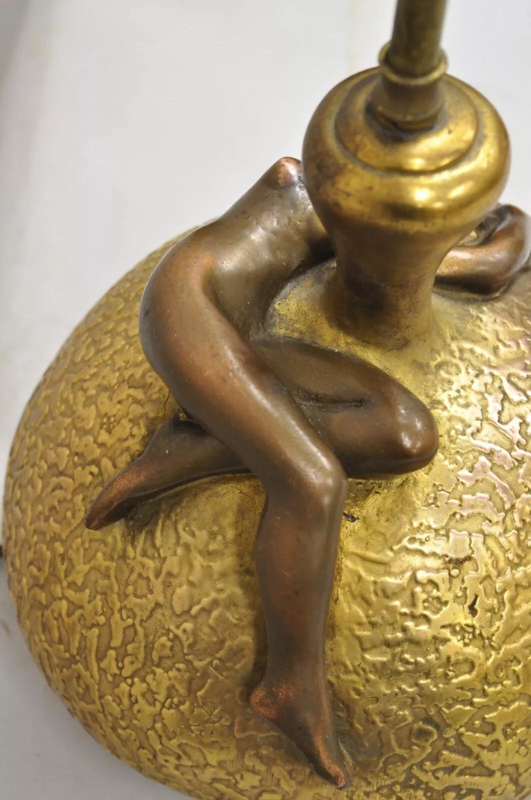 Antique Art Nouveau Olive Kooken Figural Nude Female Bronze Ceramic Table Lamp For Sale 4