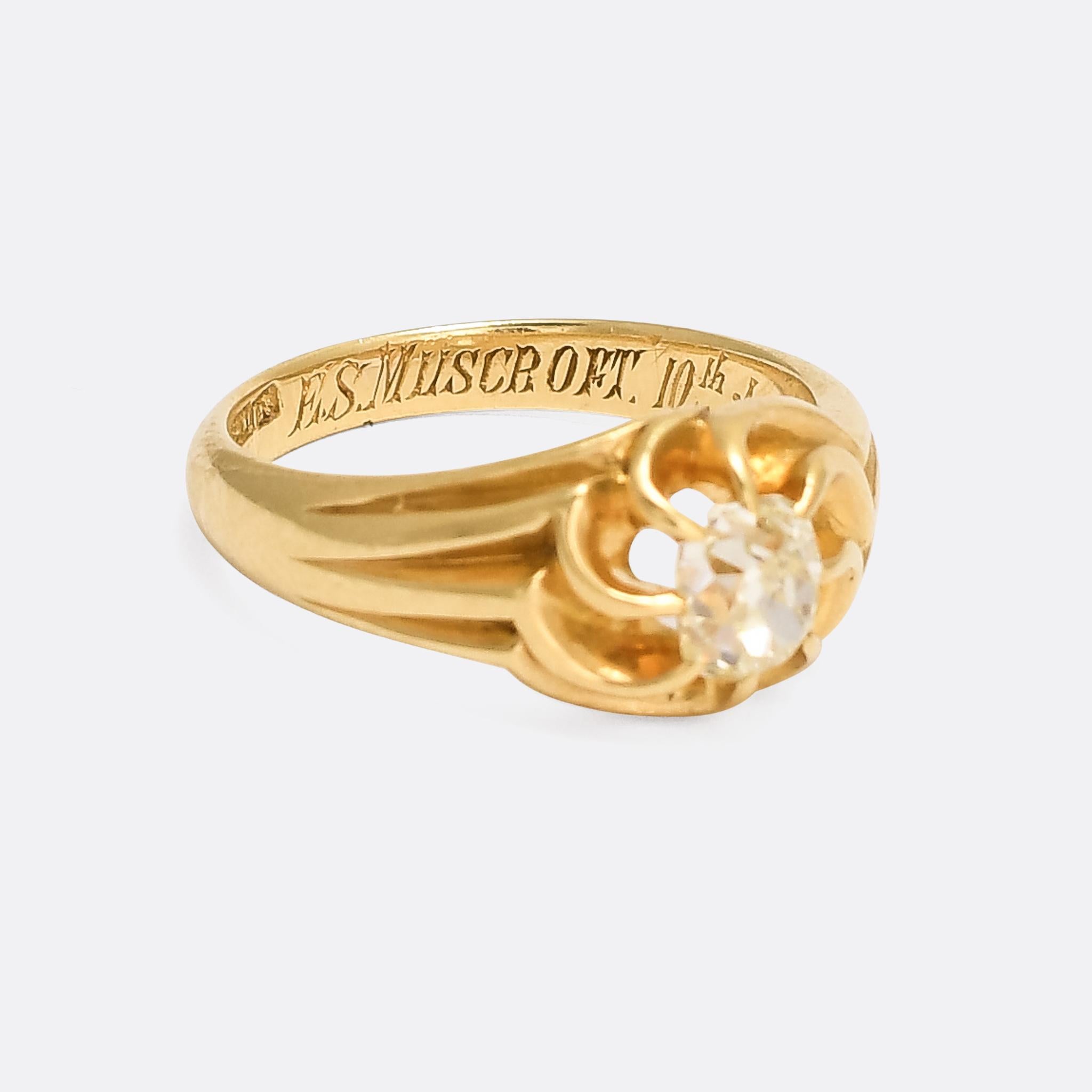 Women's or Men's Antique Art Nouveau OMC Diamond Swirled Gypsy Ring