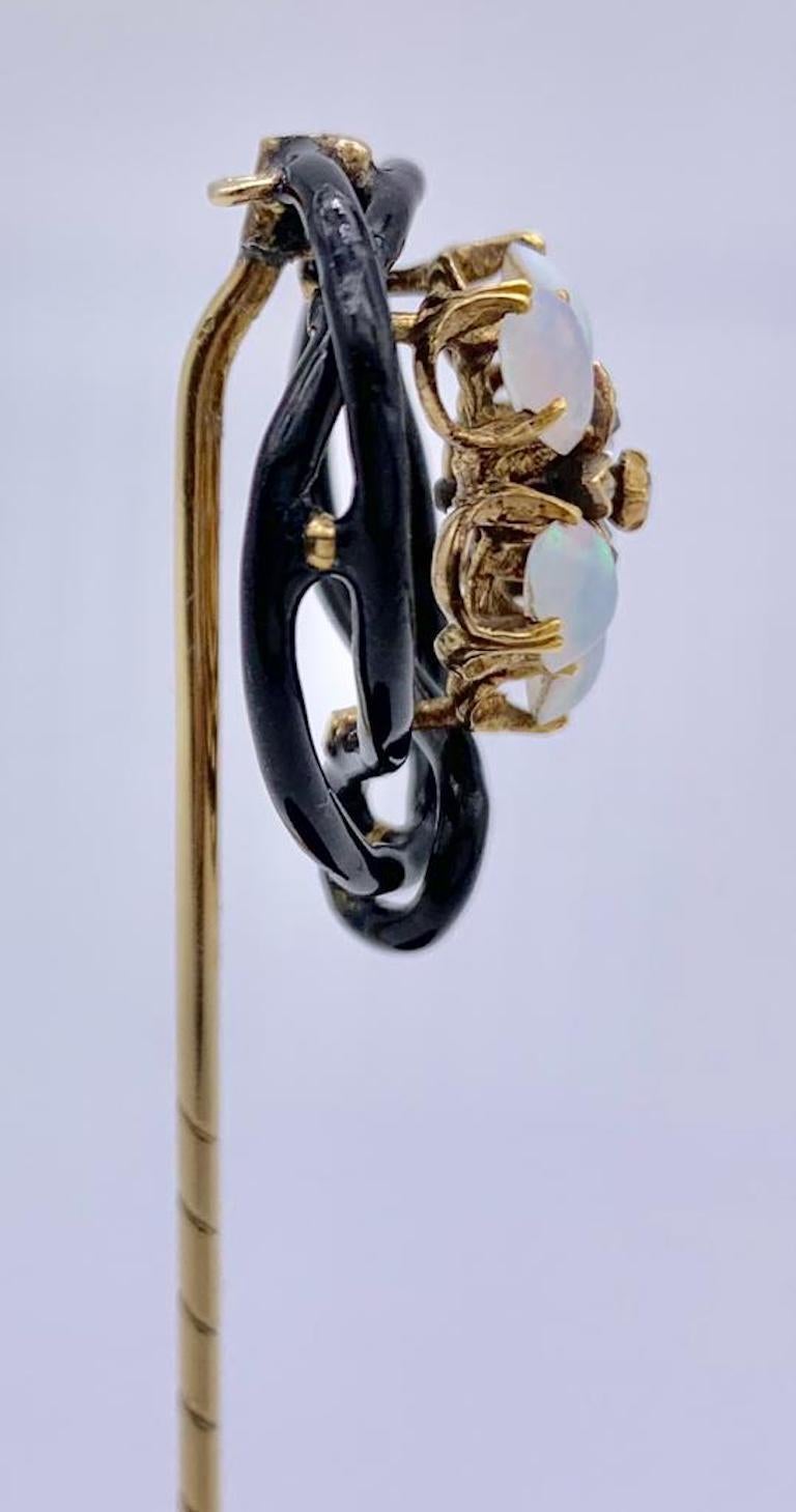 Women's or Men's Antique Art Nouveau Opal Diamond Enamel Gold Flower Stick Pin For Sale