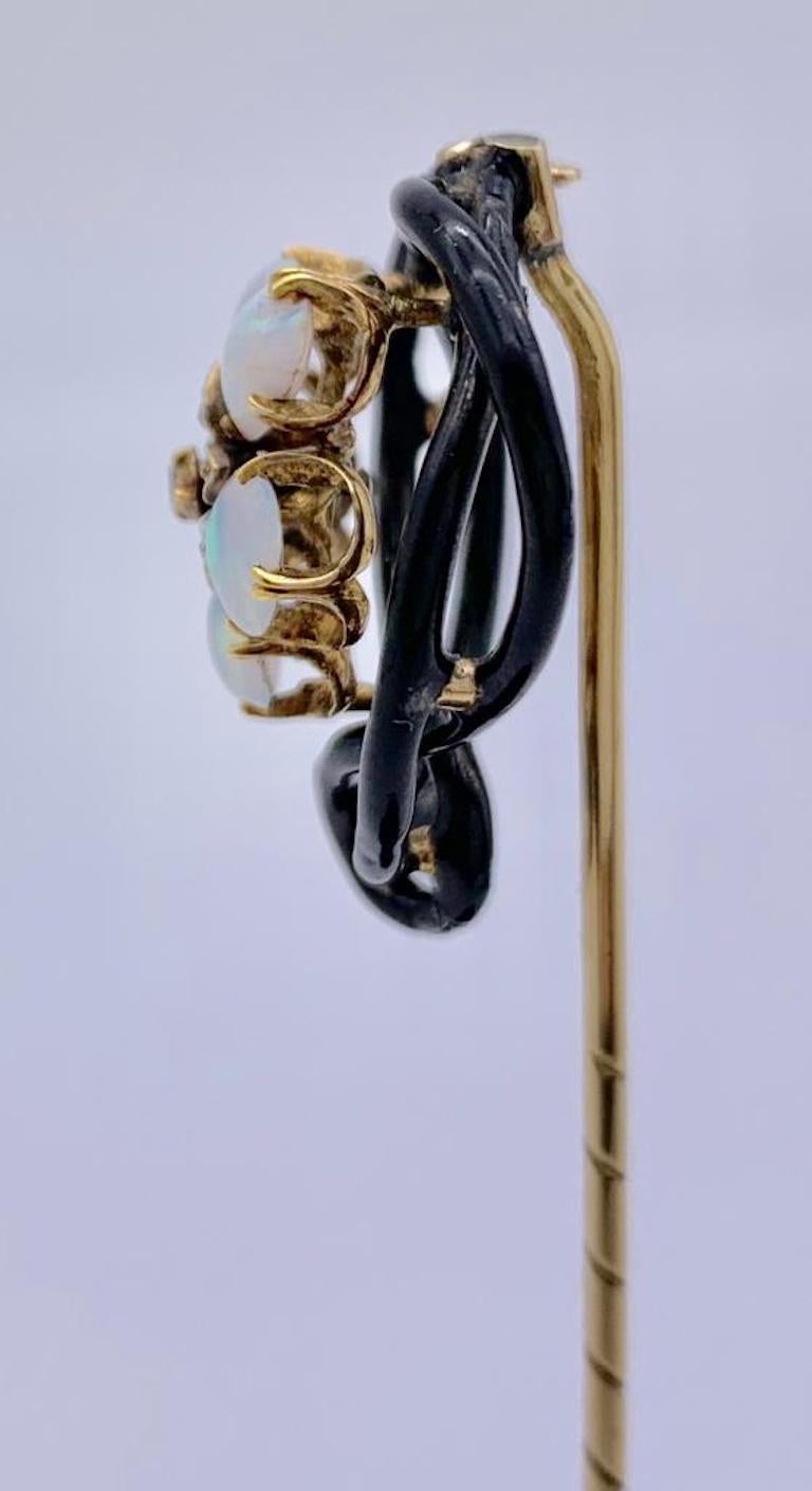 Antique Art Nouveau Opal Diamond Enamel Gold Flower Stick Pin For Sale 1