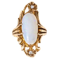 Antique Art Nouveau Opal Diamond Ring Flowers Vintage Fine Jewelry Nature