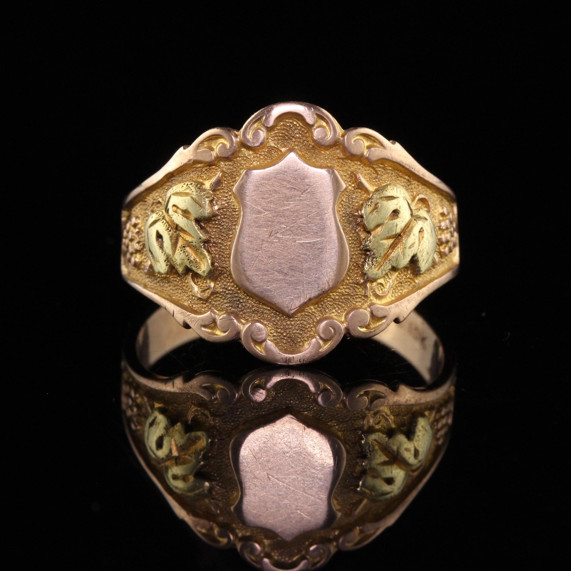 Antique Art Nouveau Otsby Barton 10k Yellow Gold Two Tone Signet Ring For Sale 1
