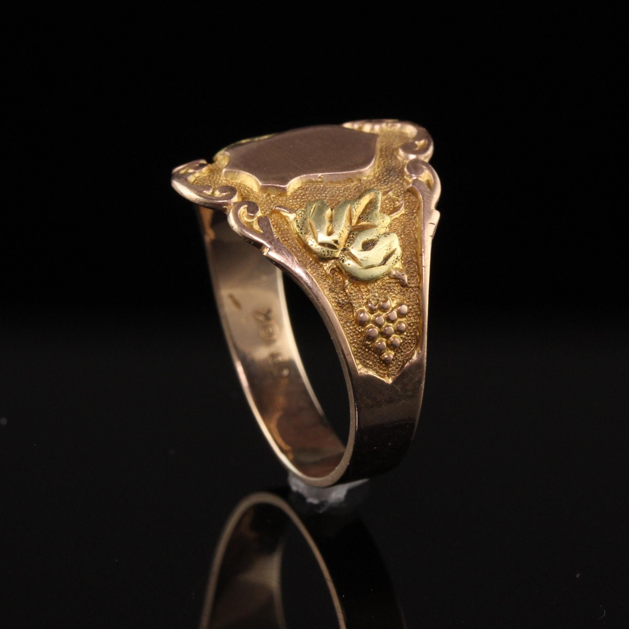 Antique Art Nouveau Otsby Barton 10k Yellow Gold Two Tone Signet Ring For Sale 3