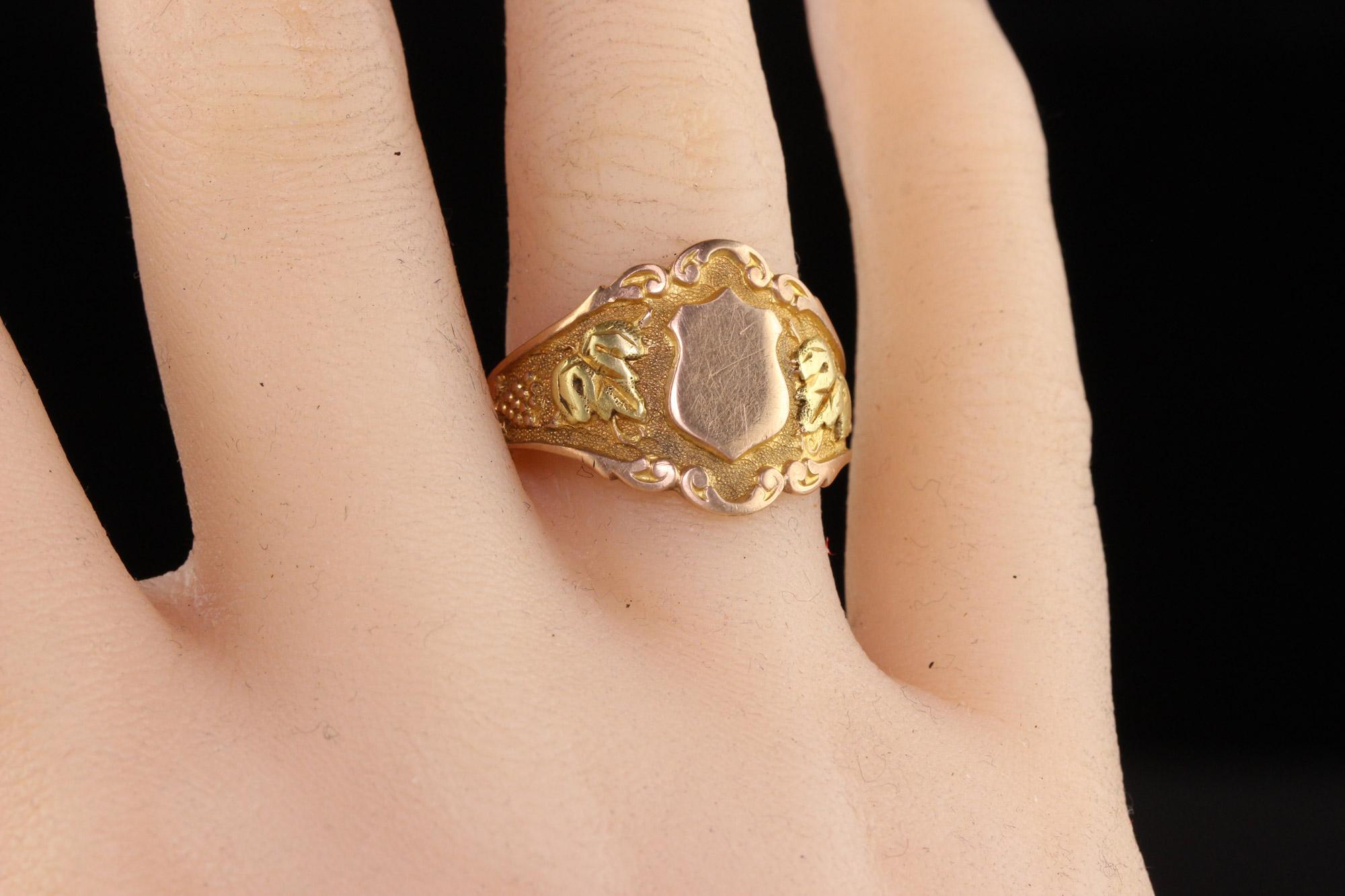 Antique Art Nouveau Otsby Barton 10k Yellow Gold Two Tone Signet Ring For Sale 4