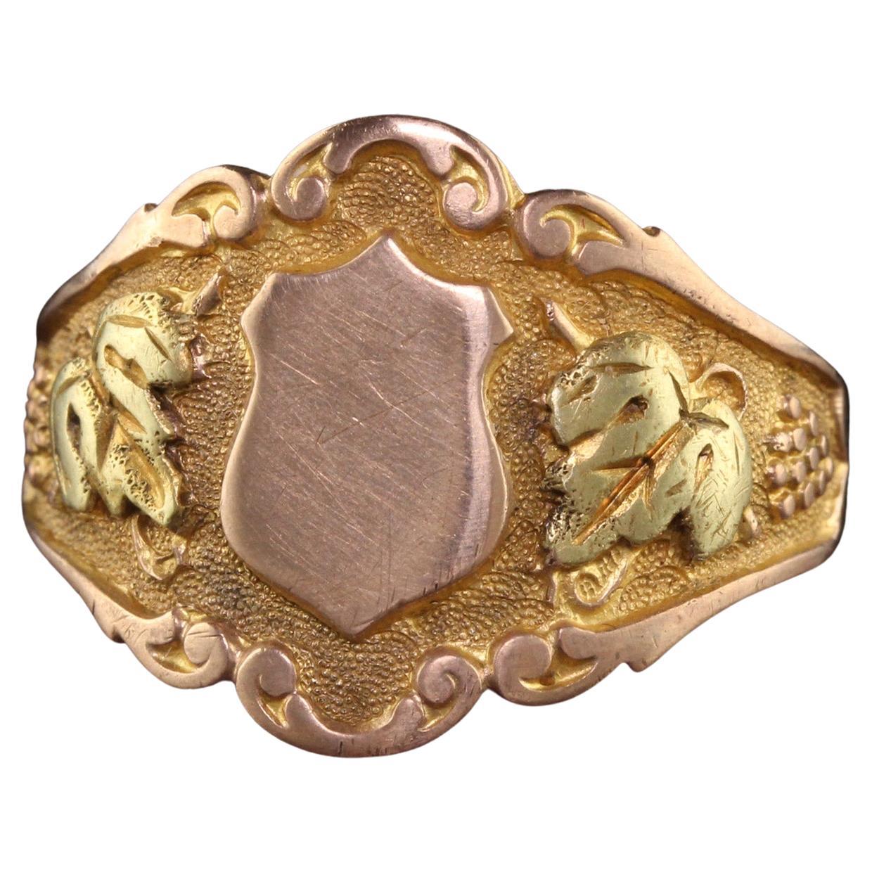 Antike Art Nouveau Otsby Barton 10k Gelbgold zwei Tone Signet Ring im Angebot