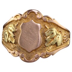 Anello con sigillo in oro giallo bicolore antico Art Nouveau Otsby Barton 10k