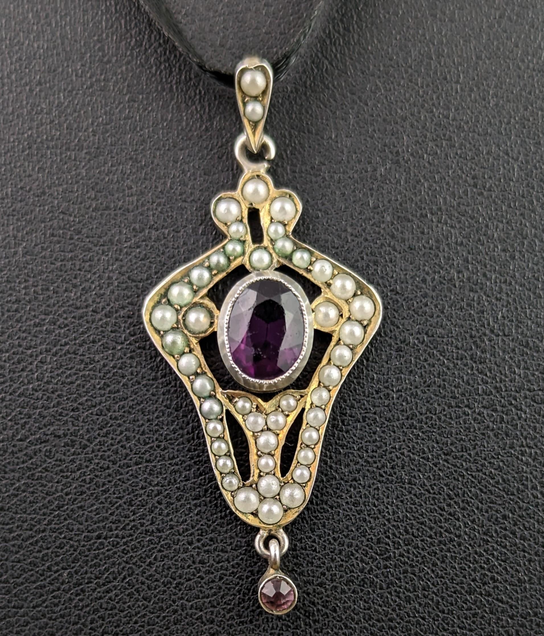 Antique Art Nouveau Paste Lavalier Pendant, Silver Gilt at 1stDibs