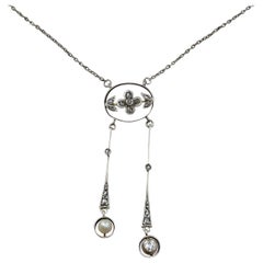 Antique Art Nouveau Pearl & Diamond Negligee Necklace