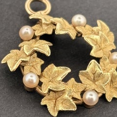 Colgante antiguo Art Nouveau de perla y hiedra de oro verde, oro de 14k