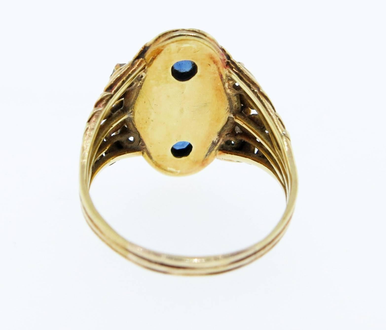 Round Cut Antique Art Nouveau Pearl Sapphire and Diamond Ring