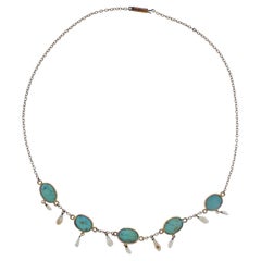 Summer Blues Victorian Turquoise and Pearl Necklace For Sale at 1stDibs
