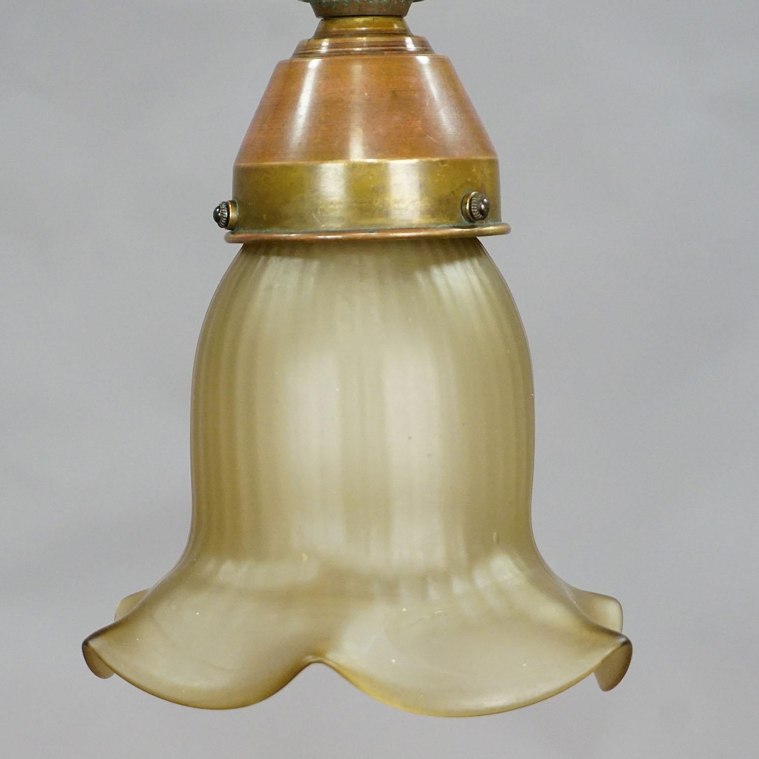 German Antique Art Nouveau Pendant Light with Satinized Glass Shade For Sale