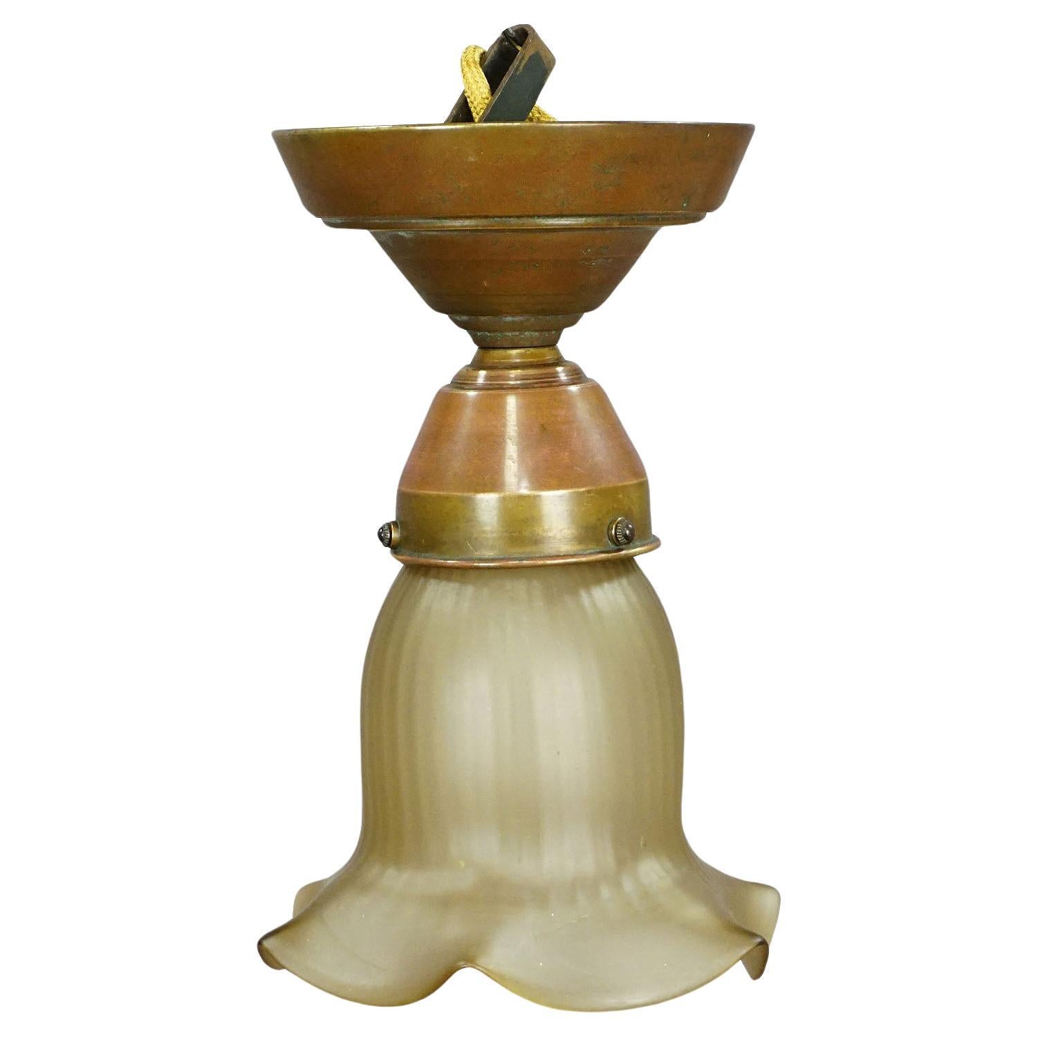 Antique Art Nouveau Pendant Light with Satinized Glass Shade For Sale
