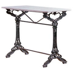 Antique Art Nouveau Period French Bistro Cafe / Garden Table With Marble Top