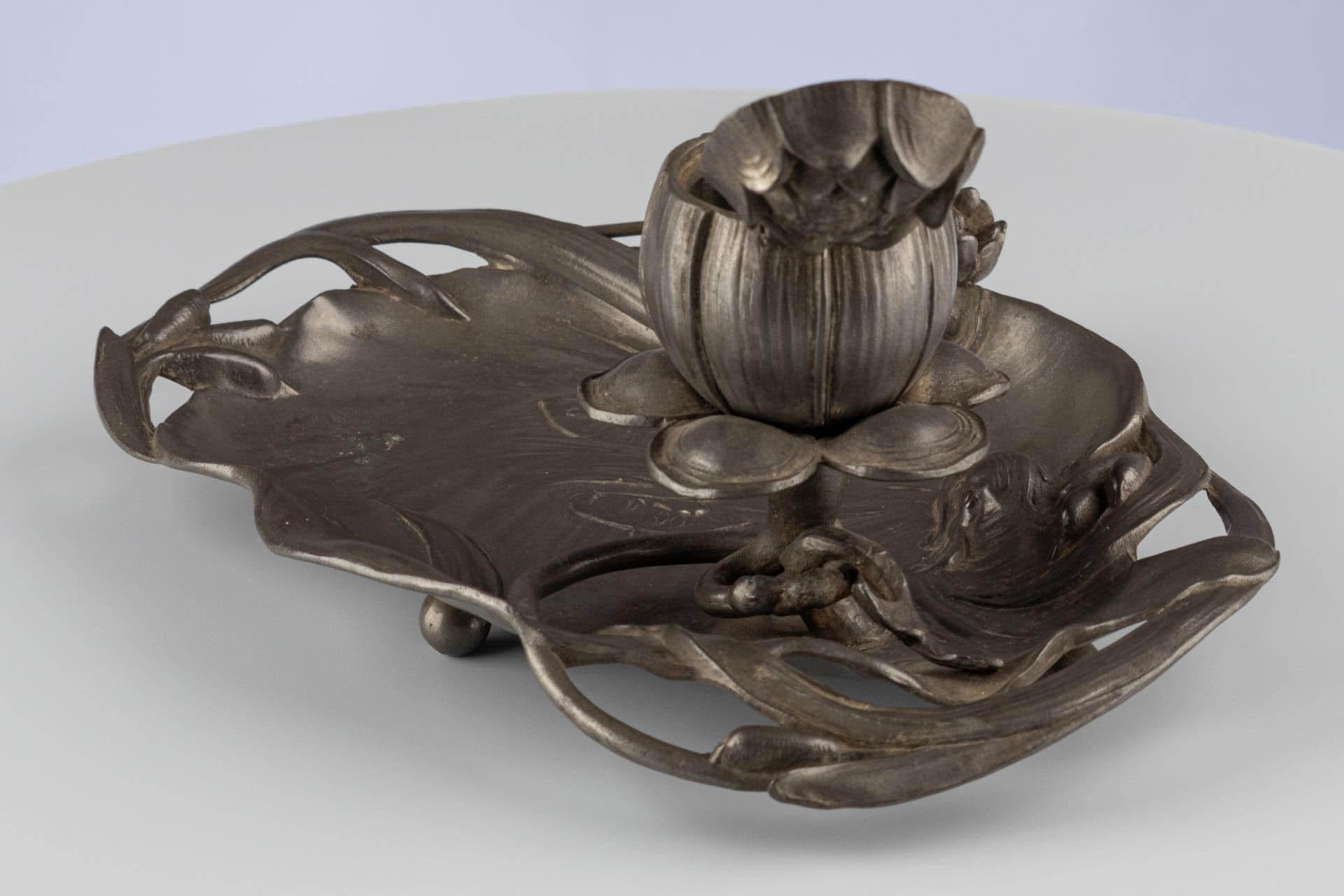 Antique Art Nouveau Pewter Inkwell, France, circa 1900 For Sale 5