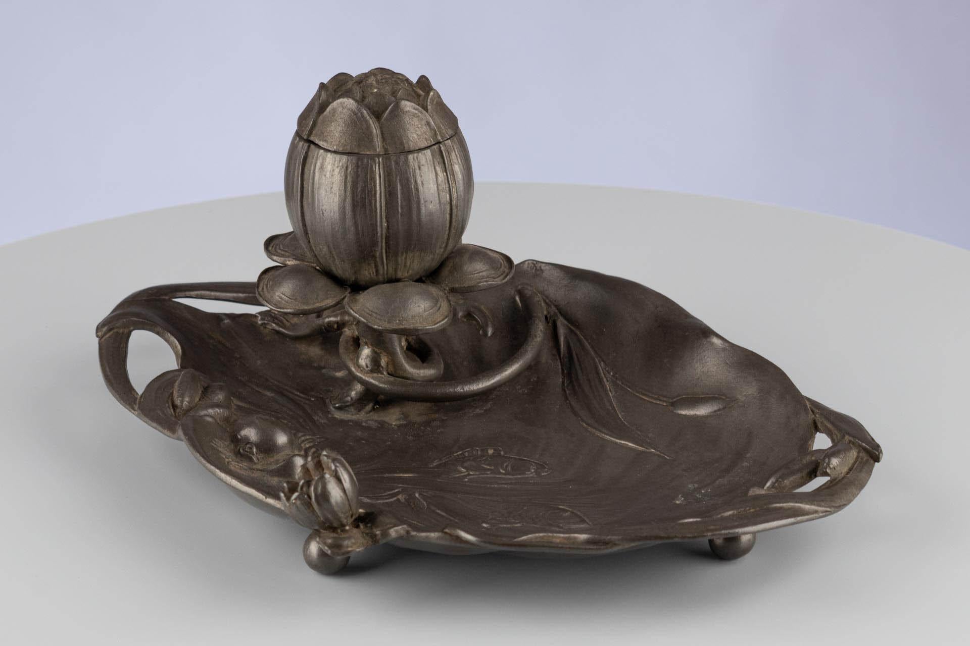 20th Century Antique Art Nouveau Pewter Inkwell, France, circa 1900 For Sale