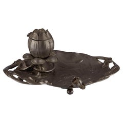 Antique Art Nouveau Pewter Inkwell, France, circa 1900