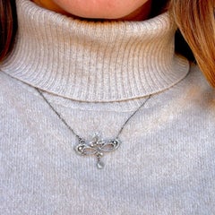 Antique Art Nouveau Platinum Pendant Necklace - 0.4ct Pear Cut Diamond Drop -