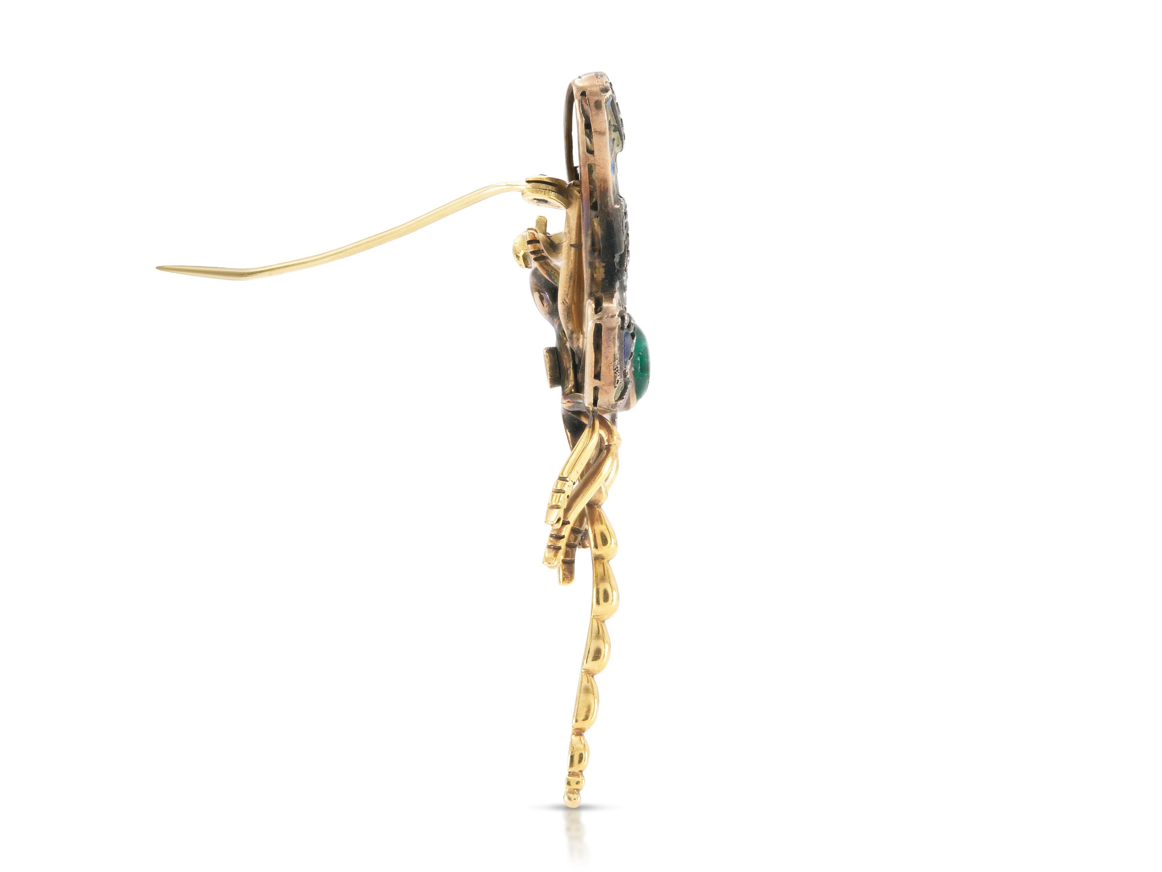 Mixed Cut Antique Art Nouveau Plique-à-Jour Dragonfly Brooch