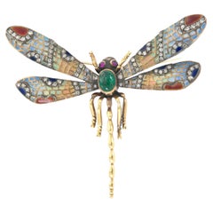 Antique Art Nouveau Plique-à-Jour Dragonfly Brooch