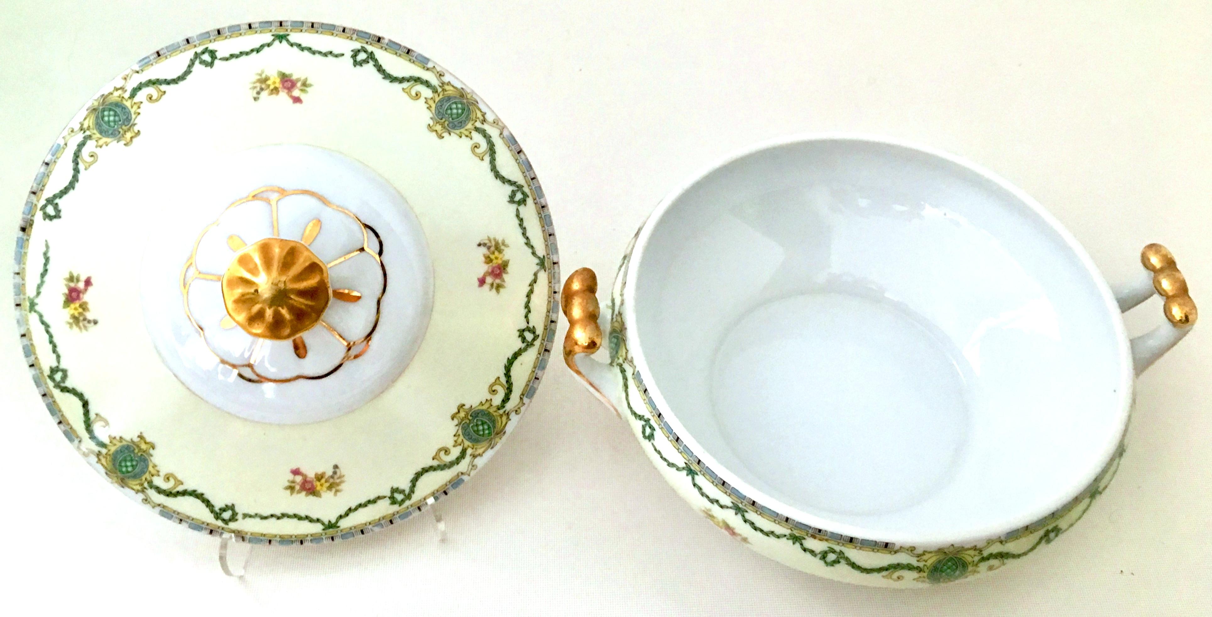 Hand-Painted Antique Art Nouveau Porcelain & 22K Gold Lidded Tureen by, Gold China-Japan For Sale
