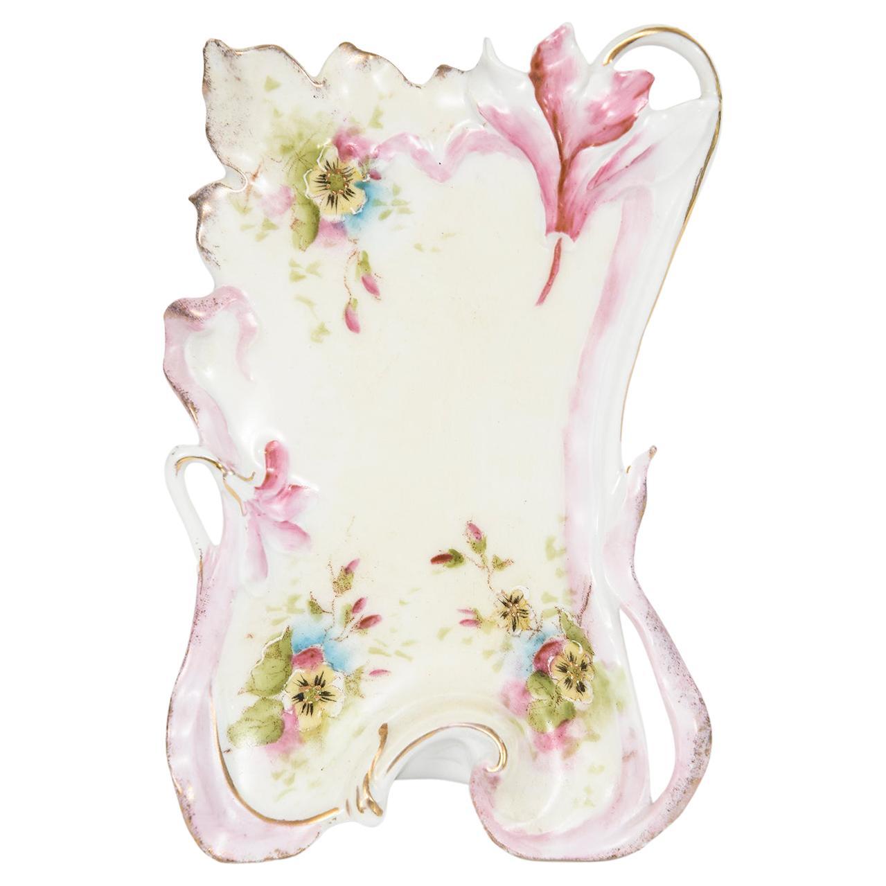 Antique Art Nouveau Porcelain Floral Menu Stand For Sale
