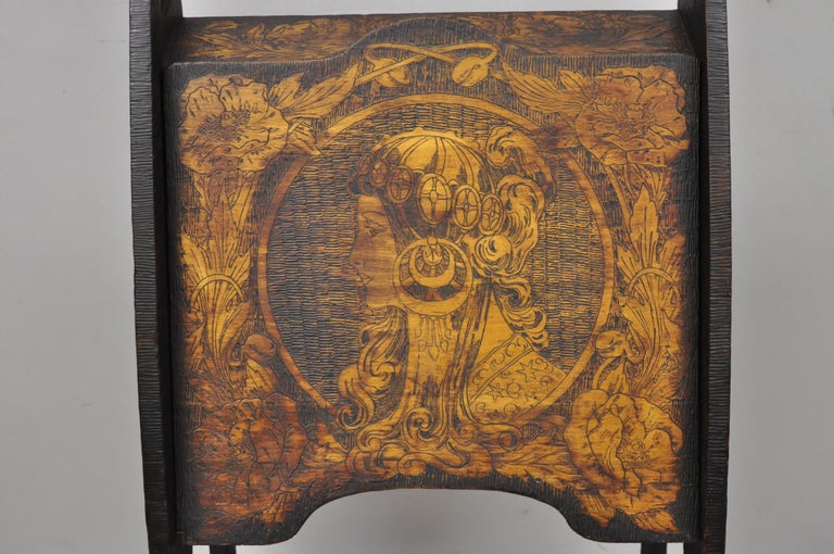 Antique Art Nouveau Pyrography Flemish Art Figural Carved Fall Front ...