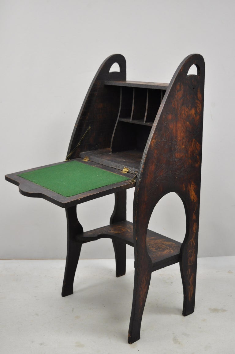 Antique Art Nouveau Pyrography Flemish Art Figural Carved Fall Front ...